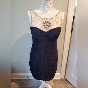 Elegant Navy Blue Dress with Lace Detail